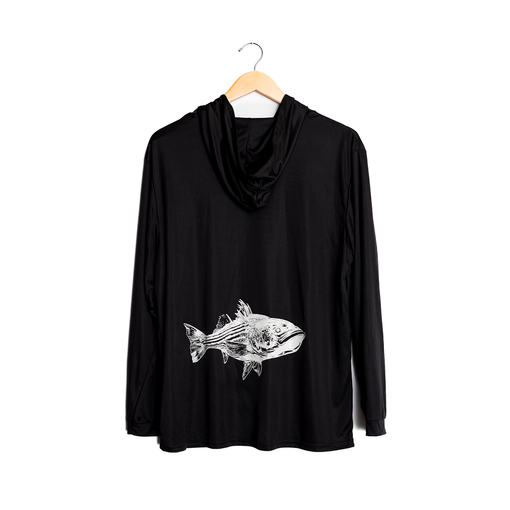 Charcoal Gray Hoodie SPF/UPF 50 Striped bass long sleeve shirt