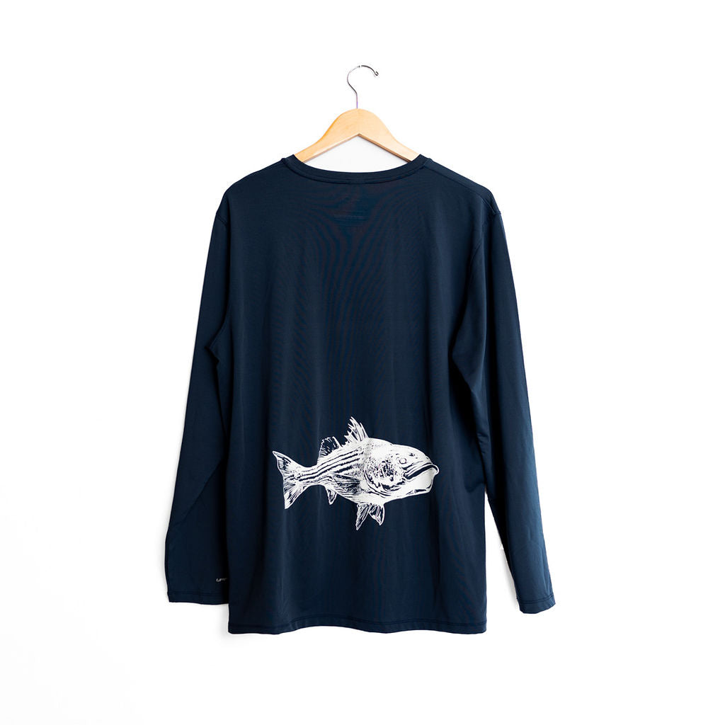 Deep Blue SPF/UPF 50 Striped Bass long sleeve shirt