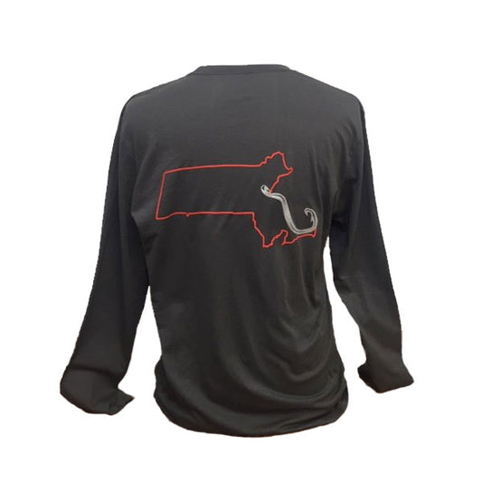 back of portarod heavy metal long sleeve shirt, dark gray, seek outdoors