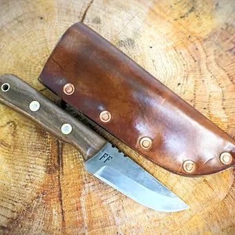 Patch knife with black walnut handle, SEEK Outdoors blade and holster